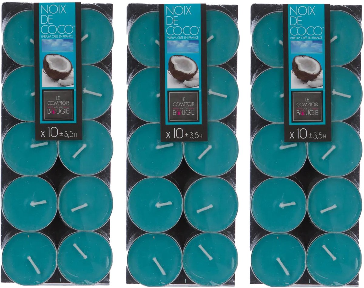 Atmosphera Geurtheelichtjes - 30x stuks - Coconut geur - was/paraffine - 3,5 branduur Blauw