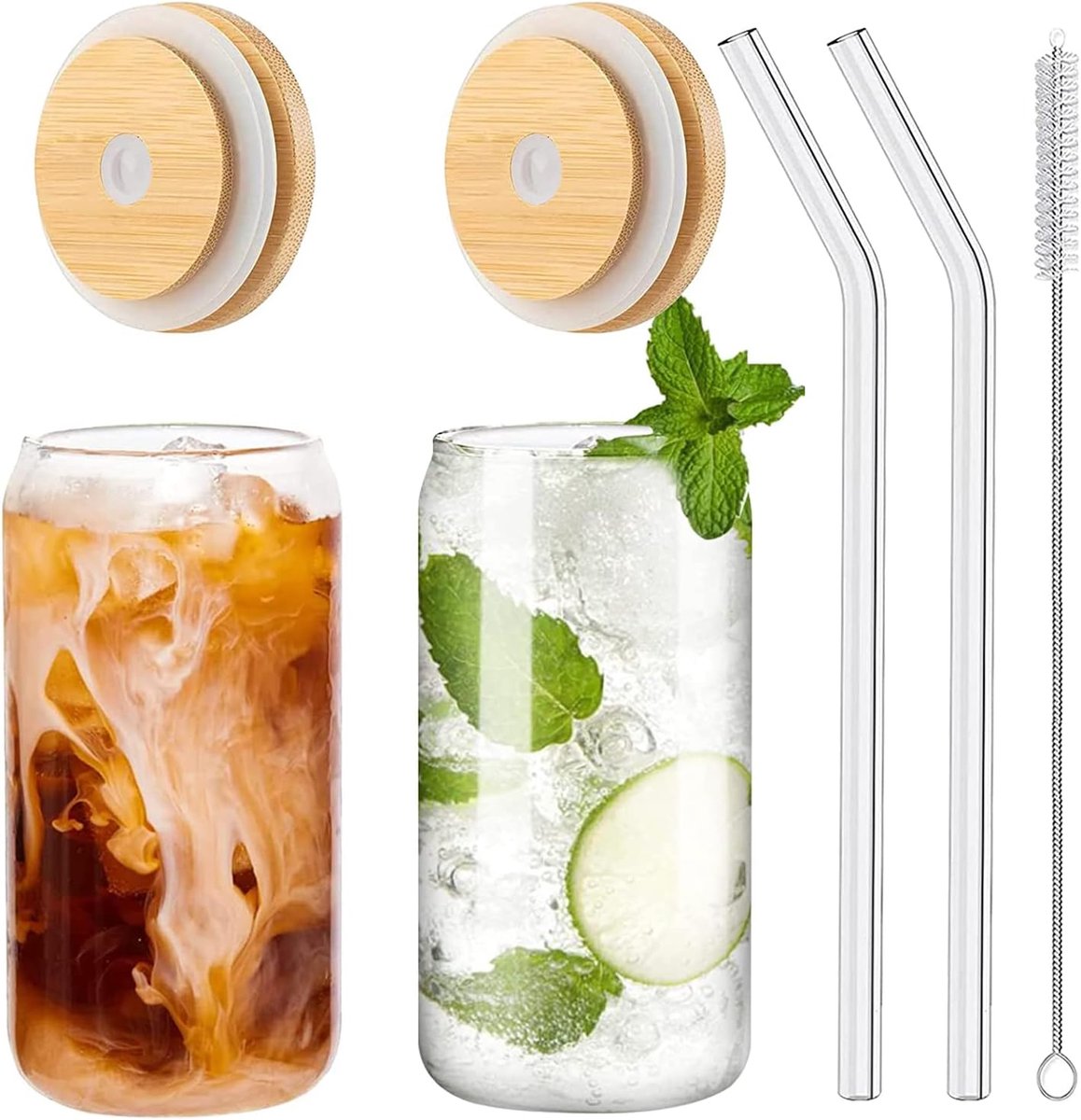 longziming 2 stuks Bubble Tea Glazen – 500ml – Met Deksel en Rietje– Cold Cups – Iced Coffee, Smoothie, Bier, Cocktail