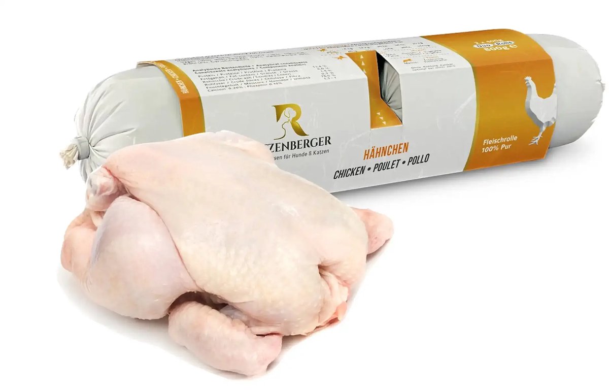 Ritzenberger puur Kip gestoomde worst. Doos 24 x 400 gram. Totaal 9.6 kilo