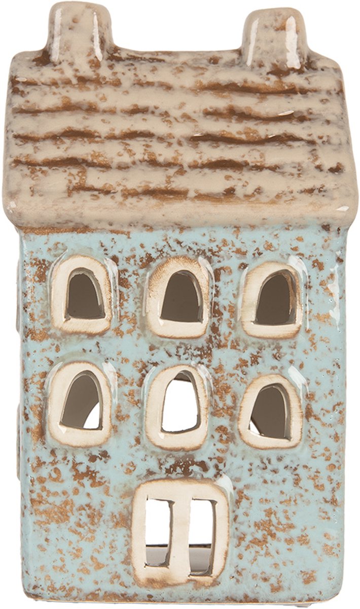 Clayre & Eef Waxinelichthouder Huis 8x7x15 cm Blauw Keramiek