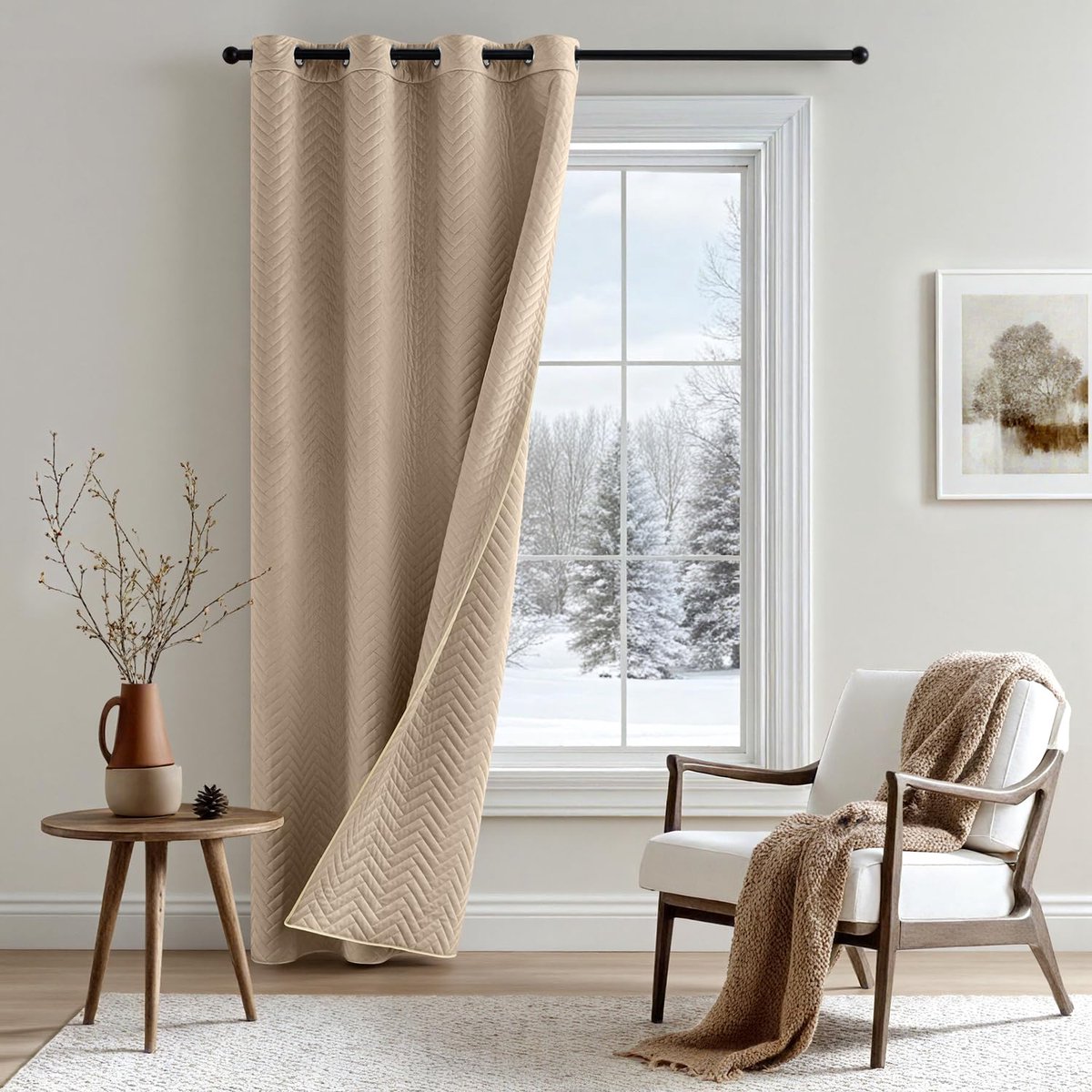 Ibenzoa Verduisterend thermogordijn van luxe fluweel voor optimale warmte-isolatie beige