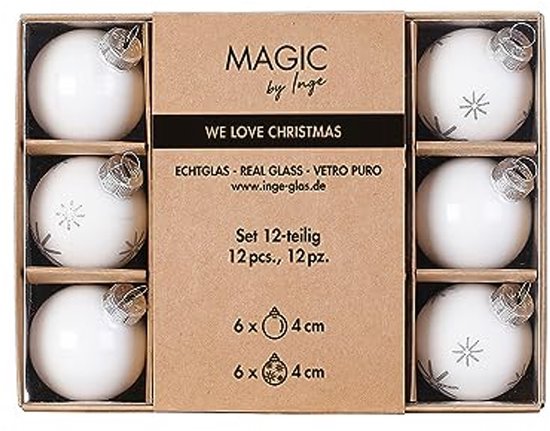 12 kerstballen 8 cm glas (iriserend - iris - wit - veren) set kerstballen boomballen boomversiering kerstdecoratie kerstboomversiering ballen decoratie
