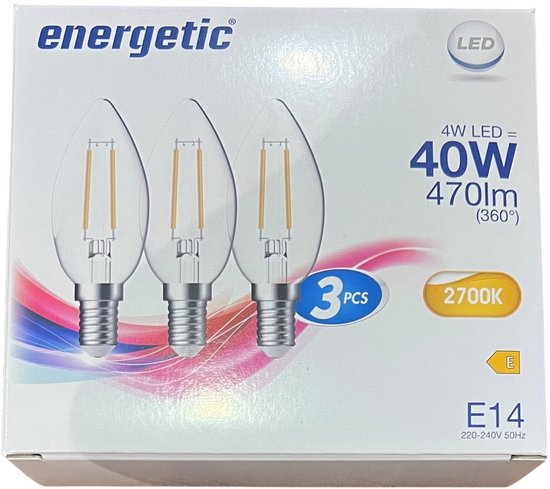 Energetic - Lampe LED bougie - 3 PCS - E14 - 40W - 2700k