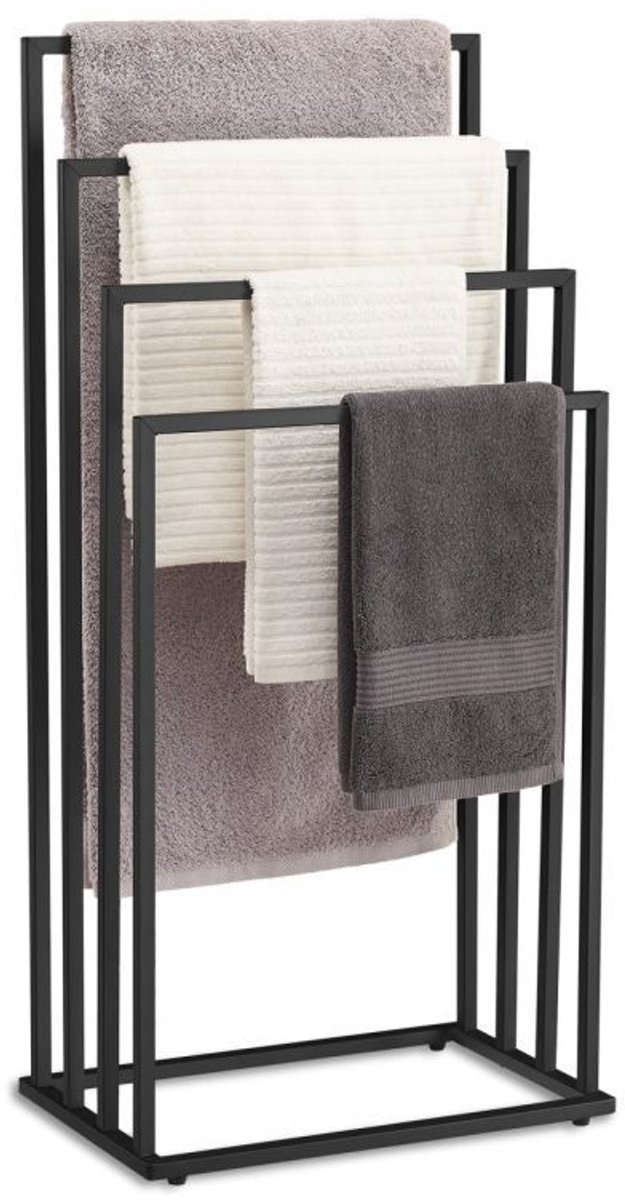 Vrijstaande Handdoekhouder 4 Niveaus – Stalen Handdoekrek Mat Zwart – Modern Design voor Badkamer of Wasruimte