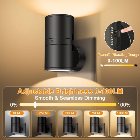 Moderne LED Nachtlampen 2-Pack - Wandcontactdoos Montage - Warm Wit Licht - 0-100 Lumen Dimbaar - Bewegingssensor - Voor Slaapkamer en Gang - Eenvoudige Installatie - Energiezuinig - Wit van FlinQ — afbeelding 4