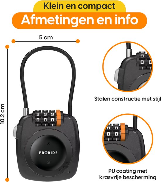 Cadenas noir PRORIDE à 3 chiffres, 10,2 cm de haut et 5 cm de large.