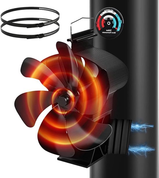 Houtkachel Ventilator (Hangend) - Inclusief Thermometer & Handschoen & Stofdoek