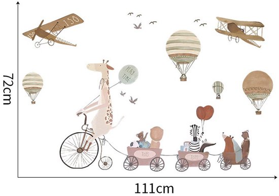 Sticker mural XXL Girafe à vélo - Décoration murale autocollante Animaux pour chambre d'enfant - Grand sticker Animaux pour chambre d'enfant et Chambre de bébé - Muursticker