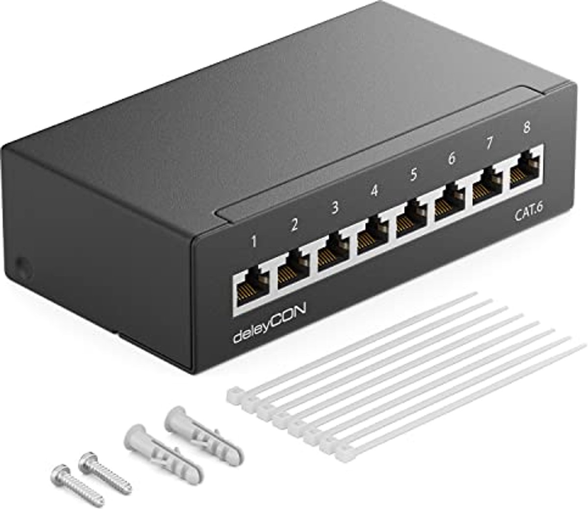 CAT 6 Patchpaneel 8 Poorten - Desktop & Wandmontage - Afgeschermd RJ45 LAN Netwerk