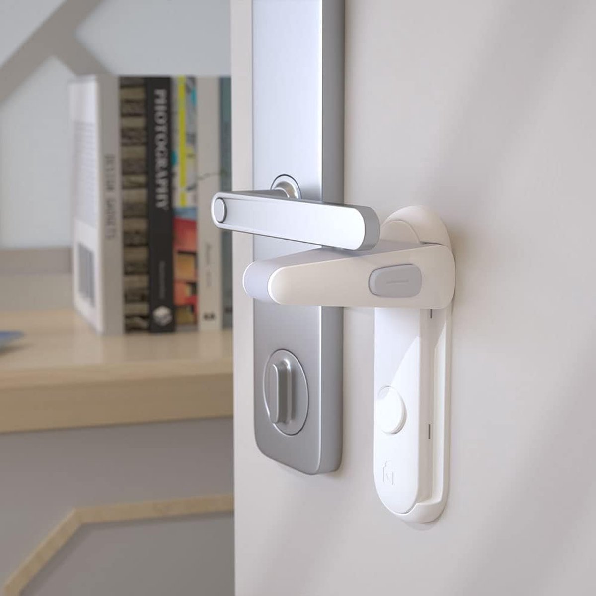 Image of 2Pcs Deurslot - Deurhandgrepen Veiligheidsloten voor Kinderen - Huisdierbestendige Deurhandgrepen - Baby Veiligheidsloten voor Peuters (Wit)