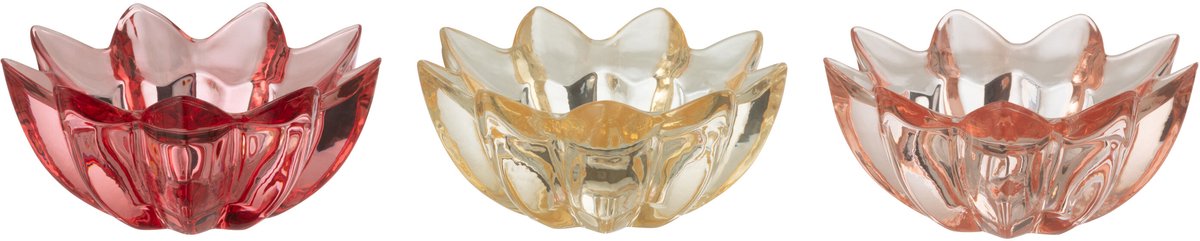 J-Line theelichthouder Bloem Warm - glas - mix - 3 stuks Multi