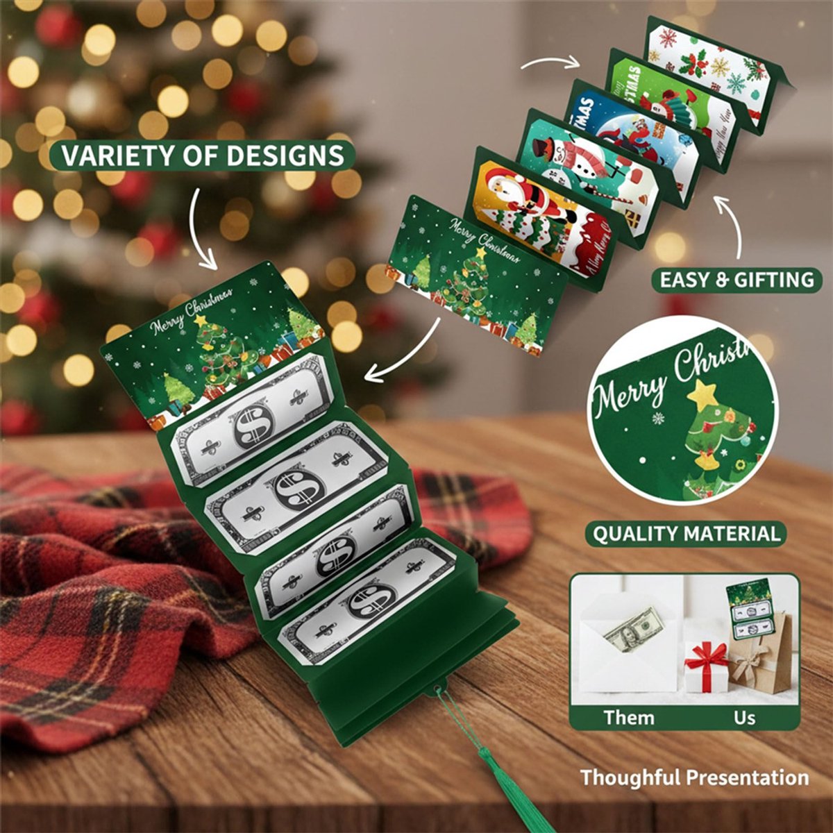 CONTRAXT Houten kaart om geld cadeau te geven, originele en creatieve manier, een verrassing voor geld met envelop voor verjaardag en jubileum