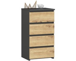 Kommode CL4 met 4 Lades / AKORD Furniture Factory / Grafietgrijs - Artisan Eik / 40x74x35 cm
