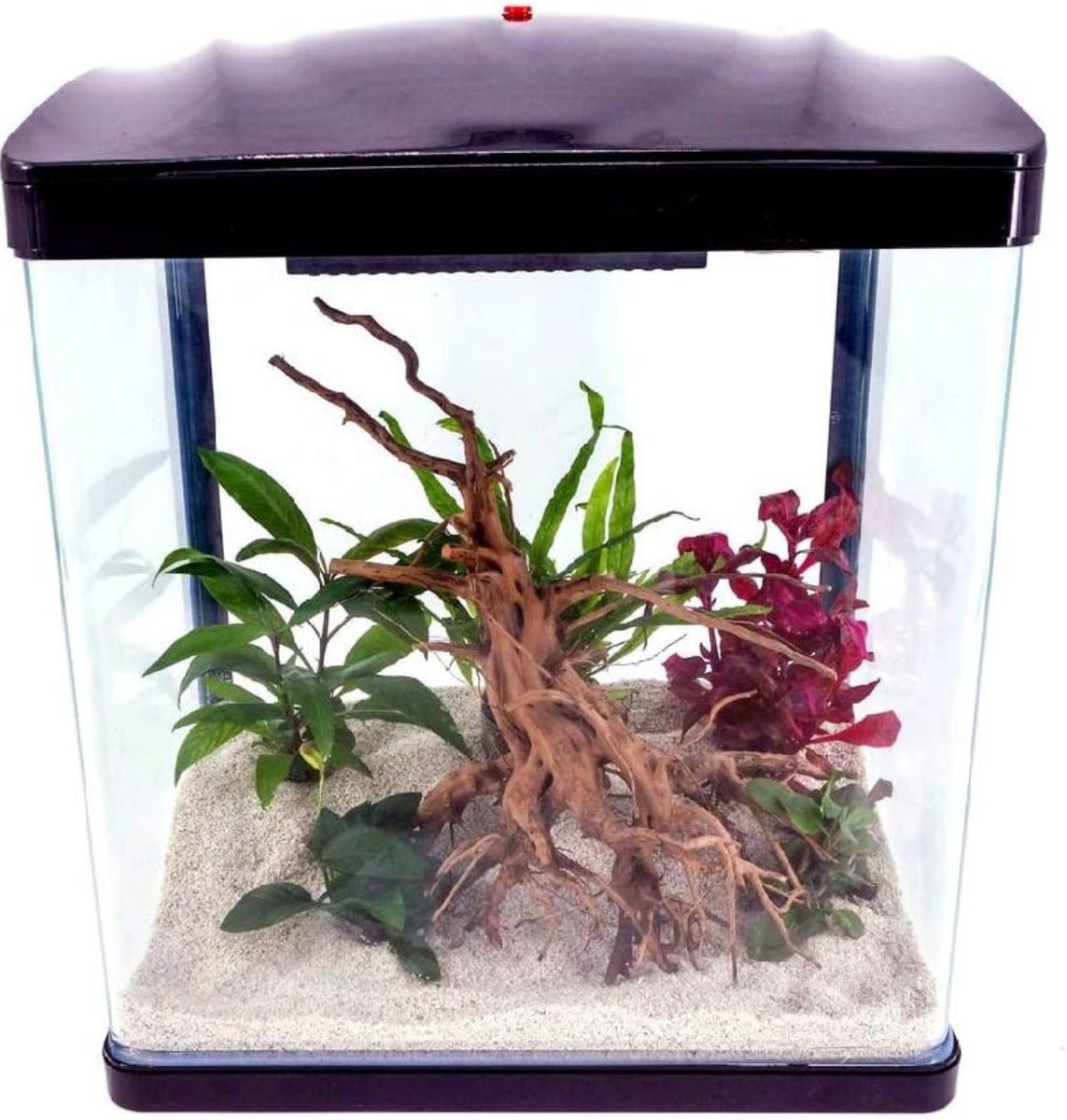 AquaOne Aquarium Complete Set LED met pomp HR-300 Zwart I Klein nano-aquarium 14 liter I Mini nano-aquariumset voor vissen en garnalen