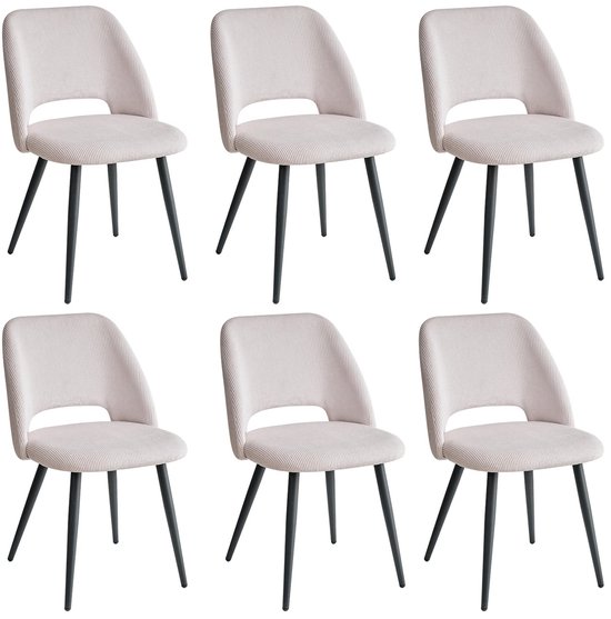 Set de 6 Chaises de salle à manger en velours côtelé – Chaises rembourrées élégantes avec assises moelleuses – Design ergonomique – Chaises confortables pour salon et salle à manger – Beige