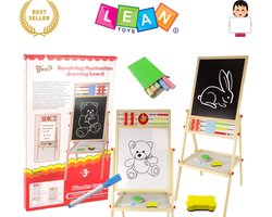 LEAN Toys Houten Educatief Bord 2-in-1 – Krijtbord - Krijtbord Kinderen - Magnetisch Whiteboard & Schoolbord met Accessoires – Dubbelzijdig Teken- en Leerbord voor Kinderen – Alfabet, Rekenen, Creatief Spel – Educatief Speelgoed Met Ebook
