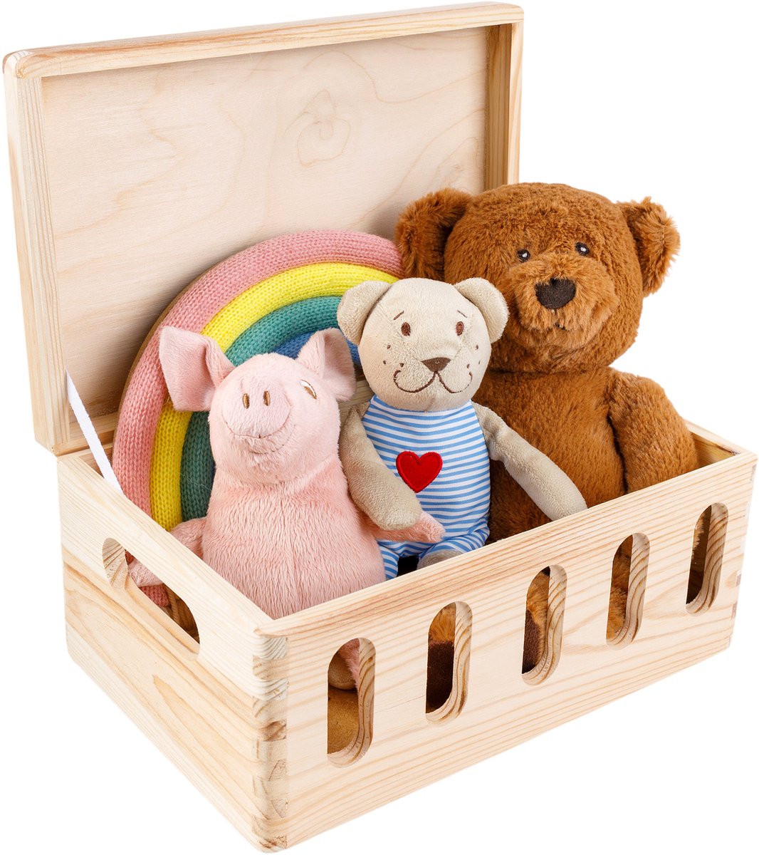 Creative Deco XL Grote houten kist met deksel en openingen |30 x 20 x 14 cm (+/-1cm) | Herinneringsdoos Baby Houten kist Ongelakt Kist | met handvatten | Voor documenten, speelgoed
