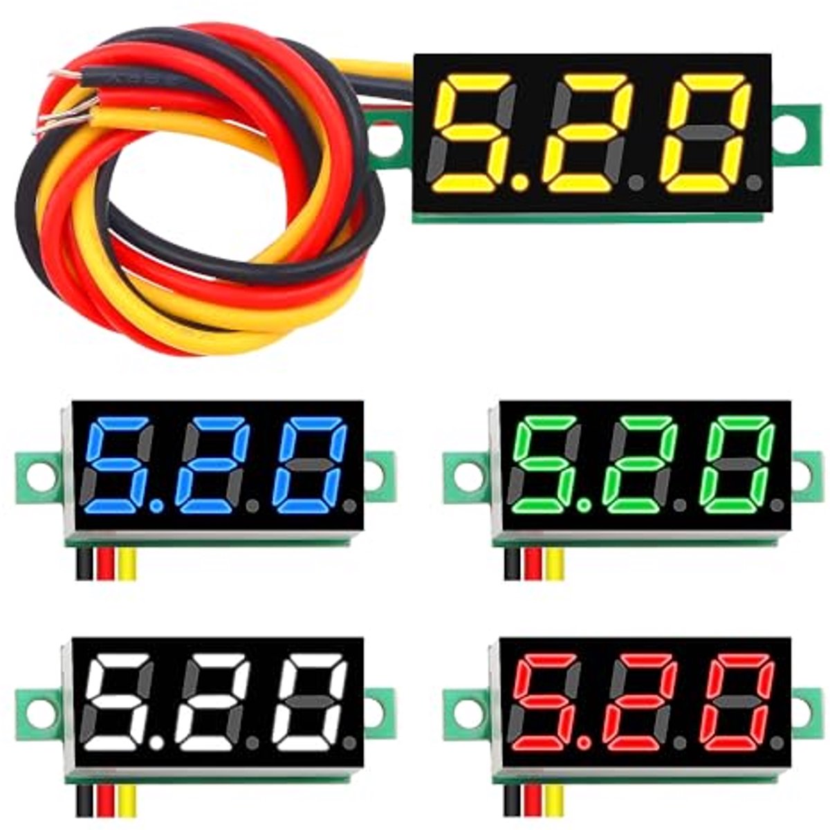 Mini Digitale Voltmeter 0-100V - 5 Stuks met Nauwkeurige Drukmeting en Omgekeerde Polariteit Bescherming
