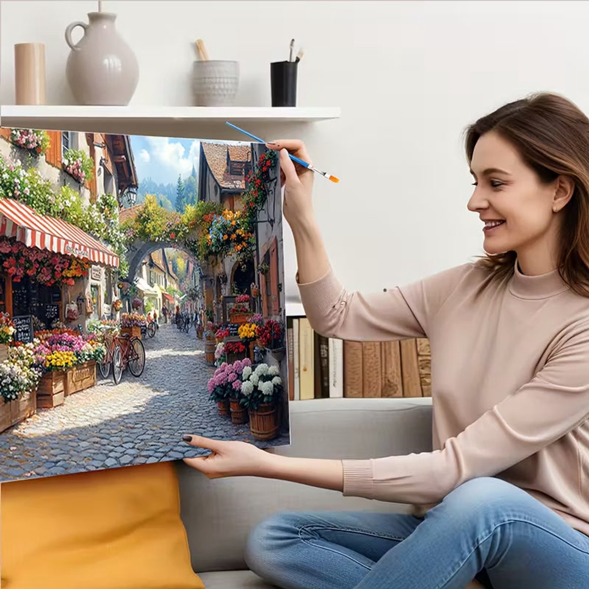 Paint by numbers Volwassenen– schilderen op nummer – Creatieve hobby - Ontspanning Thuis - Cadeau idee - Compleet pakket - DIY decoratie - Bloemen - Dorp - Blooming Village — afbeelding 4