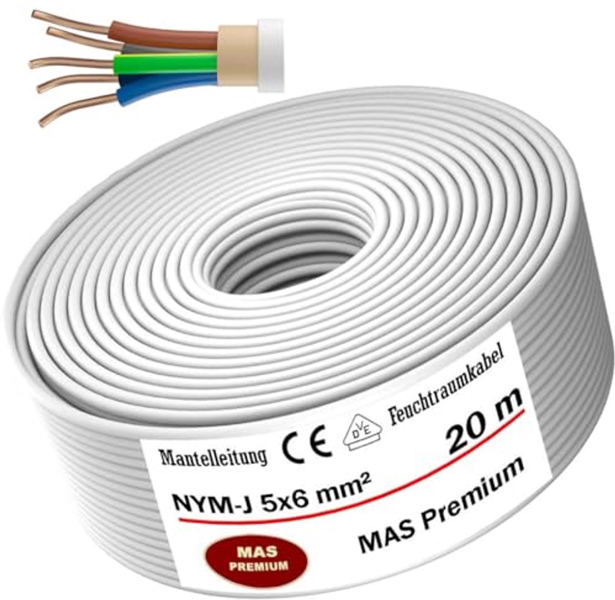 Stroomkabel voor Vochtige Ruimtes - Diverse Lengtes 5 m tot 50 m, Elektrische Installatiekabel