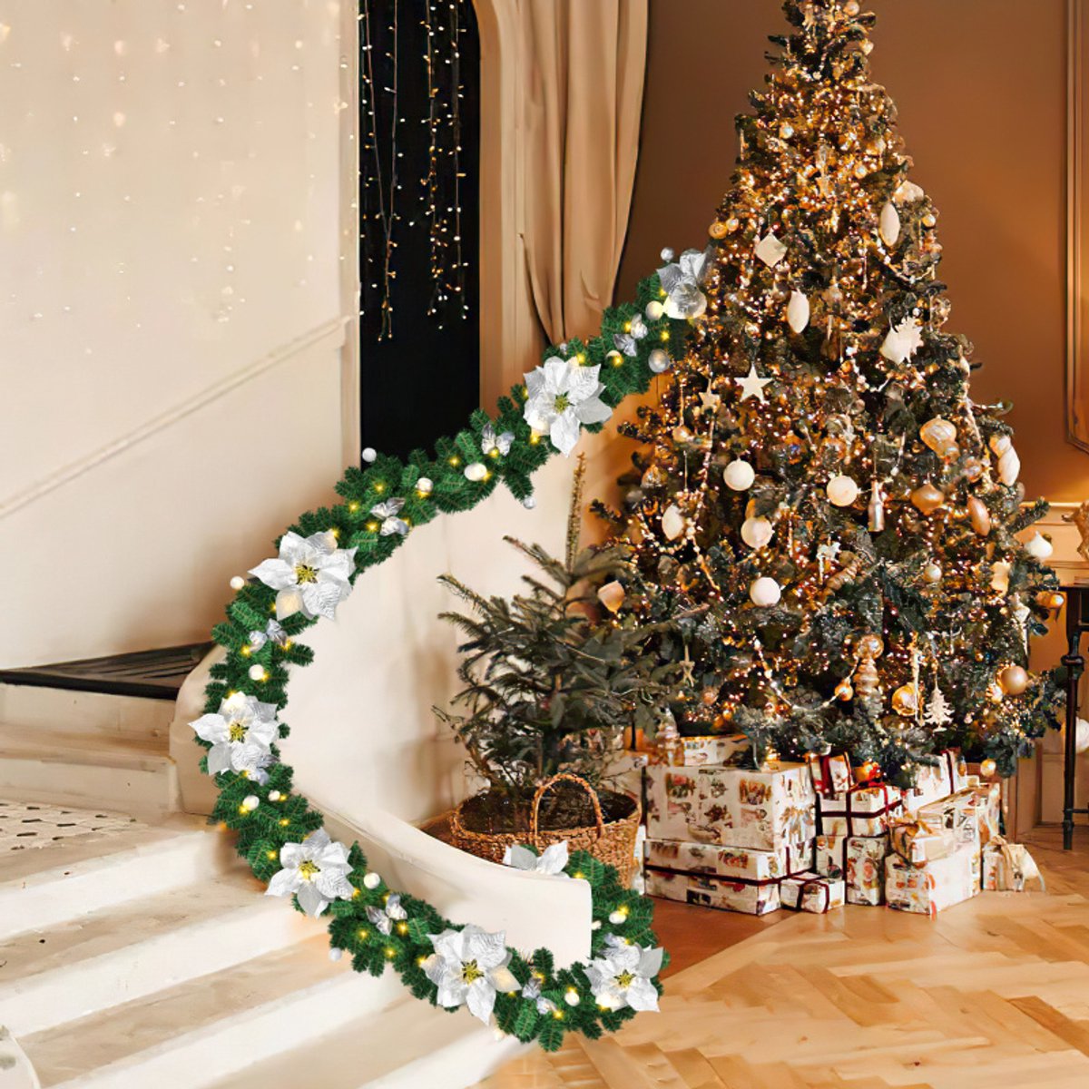 Kerstguirlande 2.7M Duurzame met verlichting kerstdecoratie Kerstdecoratie met zilver decoratief – foto 7