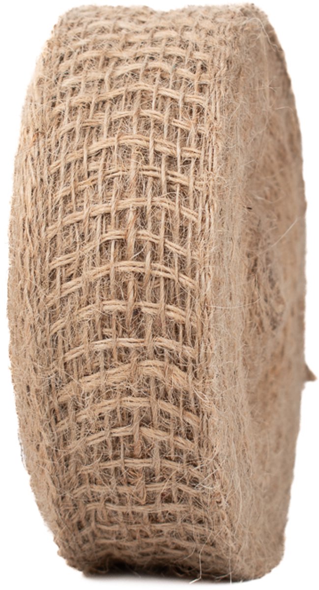 Jute lint - Grof geweven - Naturel - 5 cm breed - 20 meter lang - Breed decoratielint op rol voor cadeauverpakking & feestdecoratie