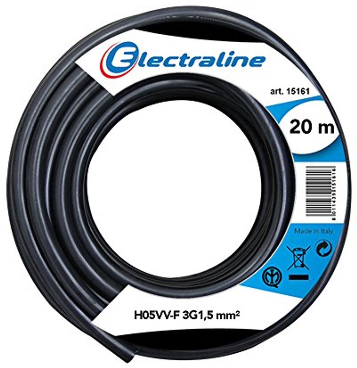 Kabelrol H05VV-F 3G1,5 mm - 20 meter Zwart