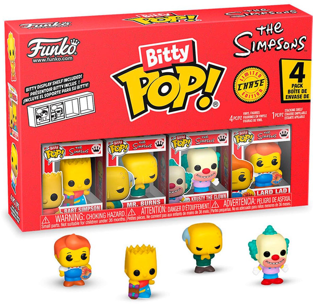Funko bitty pop! - the simpsons - bart simpson / mr. burns / krusty the clown / random chase