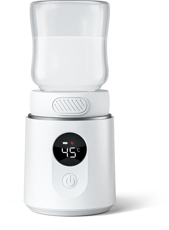 Evite Draagbare Flessenwarmer Plus - Oplaadbaar - 11.500mAh - BPA Vrij - Flessenwarmer Onderweg - 6 Adapters - USB-C - Wit