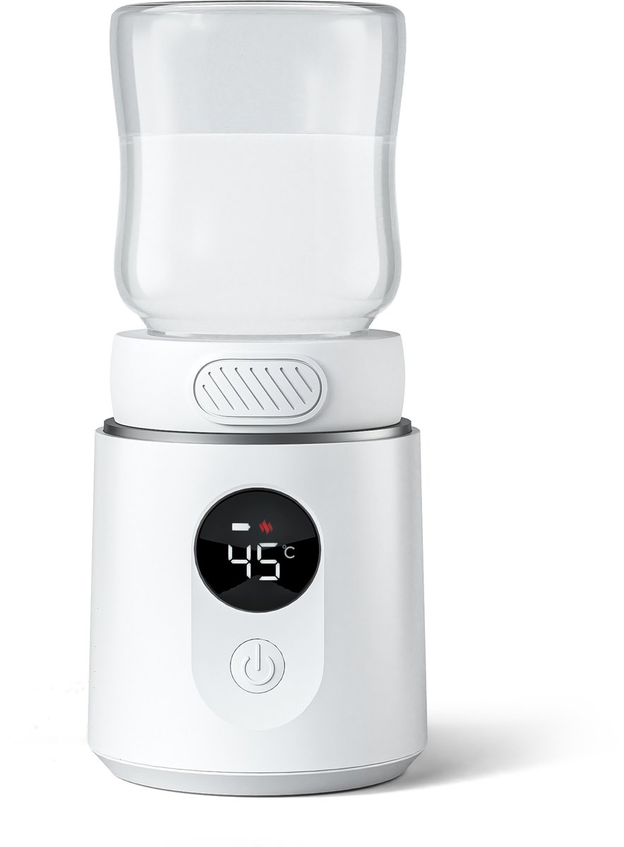 Evite Draagbare Flessenwarmer Plus - Oplaadbaar - 11.500mAh - BPA Vrij - Flessenwarmer Onderweg - 6 Adapters - USB-C - Wit