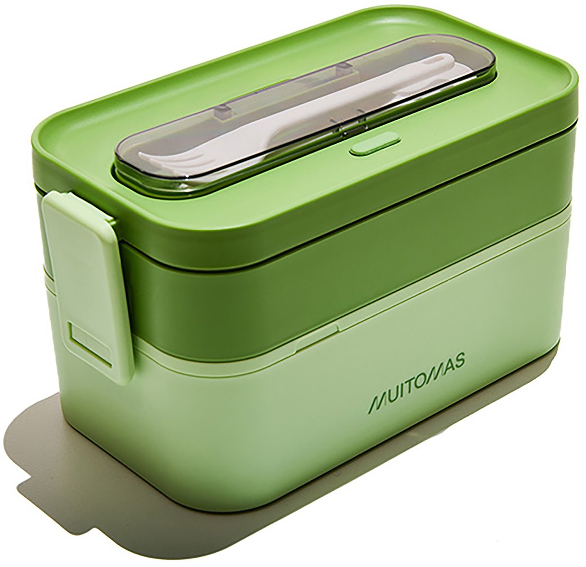 Muitomas Lunchtrommel - 1,7 Liter – Verschillende compartimenten – Magnetron & vaatwasser bestendig - Inclusief bestek - Groen