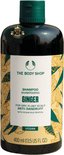 Bouteille de shampooing The Body Shop Ginger Anti-Dandruff, 400 ml, vegan.