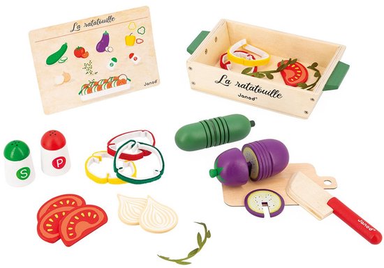 Janod In De Keuken - Ratatouille Set - Het Is Tijd Om Je Schort Aan Te Trekken Met Deze Set Van 32 Accessoires! - Volg Het Recept En Maak Een Chef-Waardige Ratatouille - Geleverd Met Snijplank En Houten Ovenschaal - Geschikt Vanaf 3 Jaar van Janod — afbeelding 4