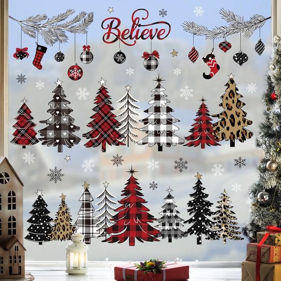Nordivar - Kerstraamstickers voor kerstdecoratie, glanzend, doe-het