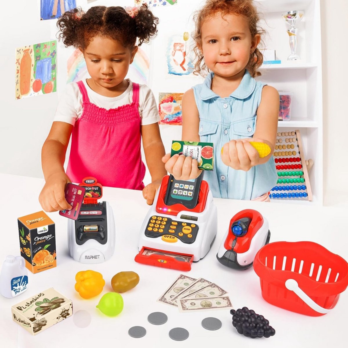 Luumuu® Kassa Speelgoed - Speelkassa - Scanner - Speelgoedkassa Kinderen - Winkeltje - Supermarkt - Speelgeld - Winkelmandje - Biljetten - Accessoires - Speelwinkel — afbeelding 3