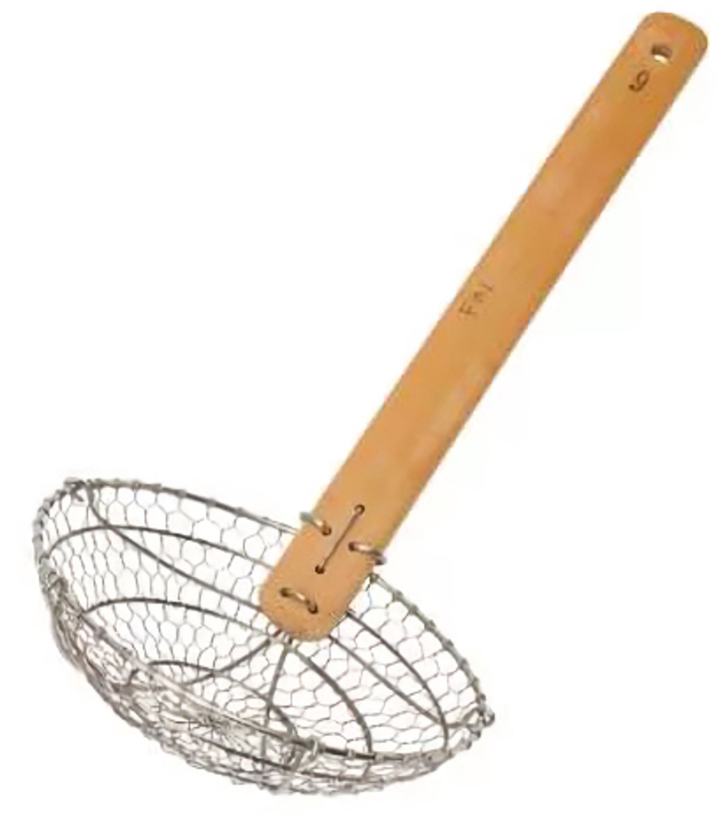 Metal Wok Strainer - traditionele wokzeef - vogelnestzeef - 38 cm - met bamboe handvat