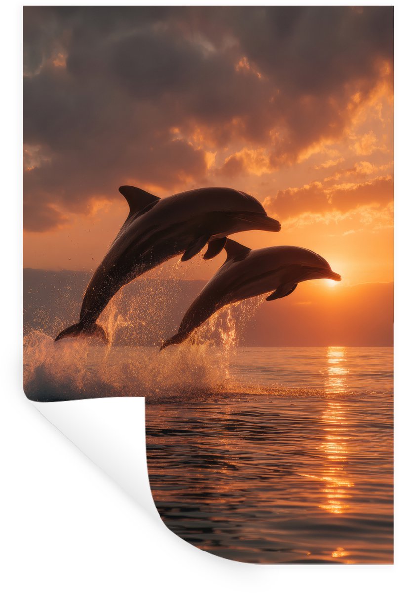 Muurstickers - Sticker Folie - Dolfijnen - Zee - Realistisch - 80x120 cm - Plakfolie - Muu