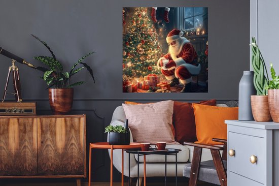Muurstickers - Sticker Folie - Kerstman - Haard - Donker - 50x50 cm - Plakfolie - Muurstickers Kinderkamer - Zelfklevend Behang - Zelfklevend behangpapier - Stickerfolie