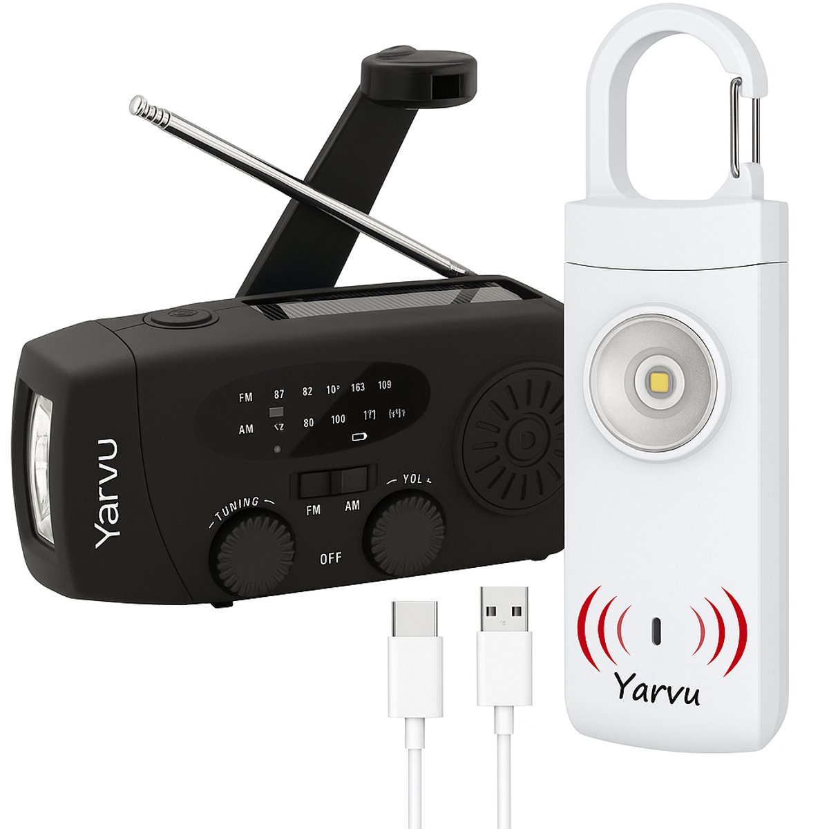 Yarvu ® - 6 IN 1 Noodradio + Persoonlijke Alarm - 3 LED Zaklamp - Opwindbaar + Zonneenergie + Nood Radio Op ingebouwde Batterijen ( Accu ) - Solar Noodpakket - Voor Rampen - Draagbare - FM AM - Blauw