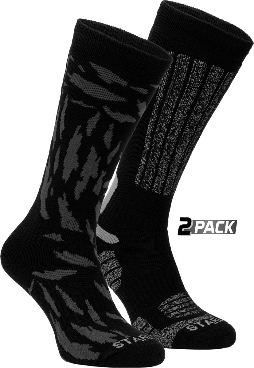 Starling Skisokken Heren 2-pack – Effen/Camoprint Zwart