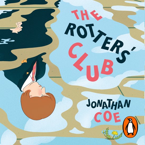 Boekomslag met de titel 'The Rotters' Club' van Jonathan Coe, met een jongen in pak die in een plas kijkt.