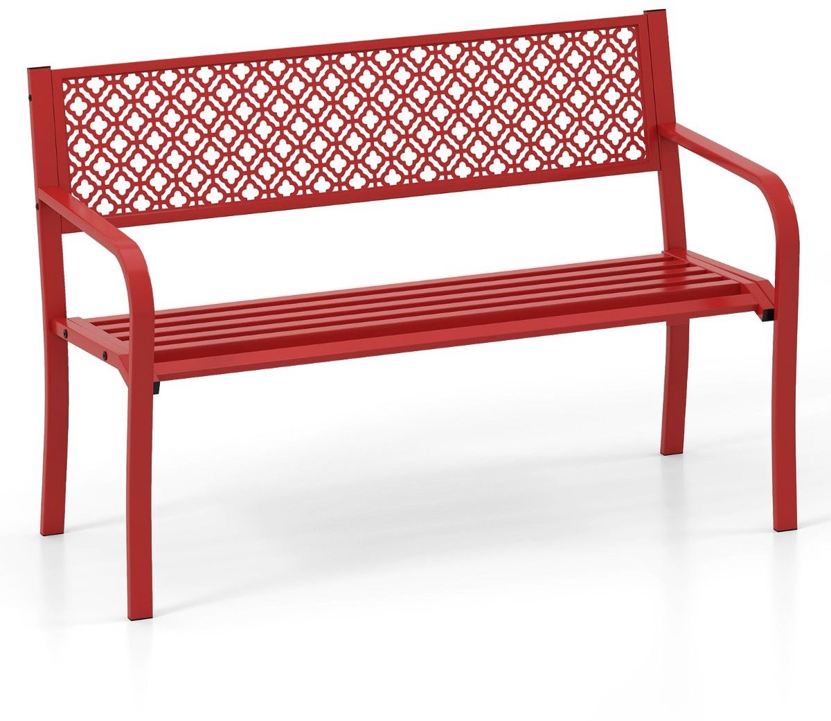 SureDeal® - Metalen Tuinbank 127 cm - Voor 2-3 Personen - Rood - Weerbestendige Zitbank met Rugleuning & Armleuningen