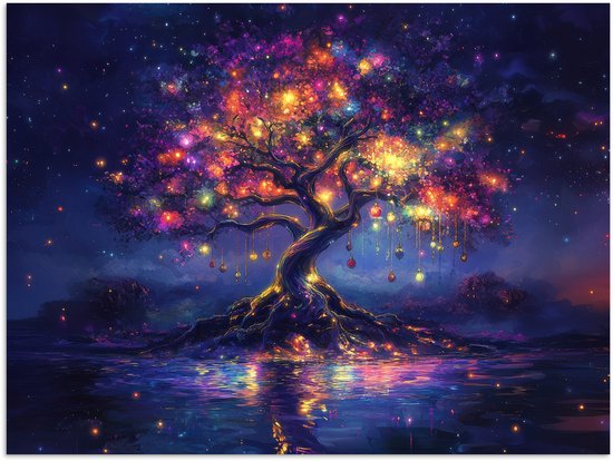 Poster 80x60 cm - Kosmisch - lichtboom - Kerst - Kleurrijk - Posters - Kamer decoratie - Wanddecoratie woonkamer - Muurdecoratie slaapkamer - Kerstversiering - Kerstdecoratie voor binnen - Kerstmis