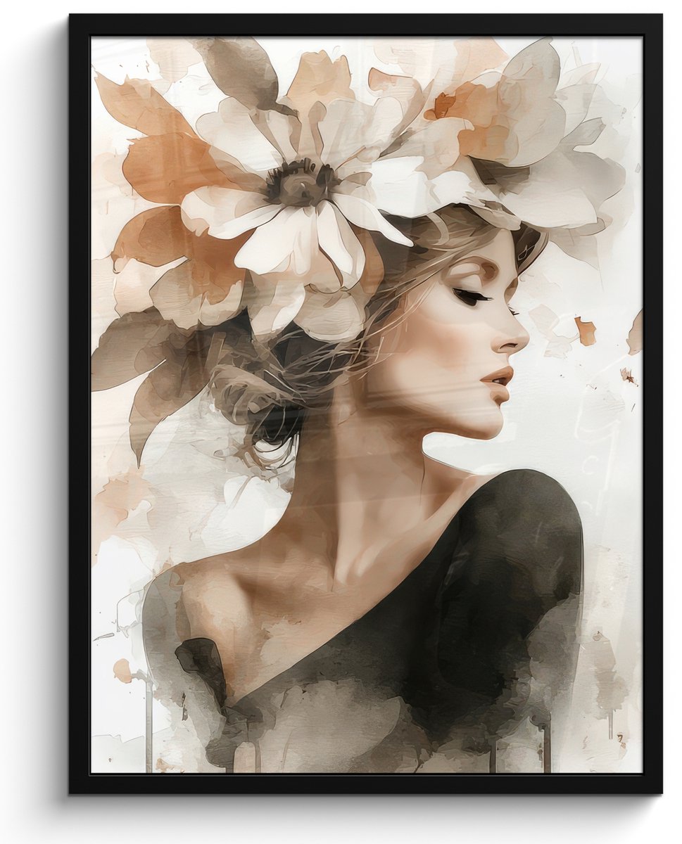 FrameYourWall Poster in lijst - Fotolijst 60x80 cm - Posters - Bloesem - Portret - Gezicht - Posterlijst zwart - Decoratie - Wanddecoratie woonkamer - Muurdecoratie slaapkamer