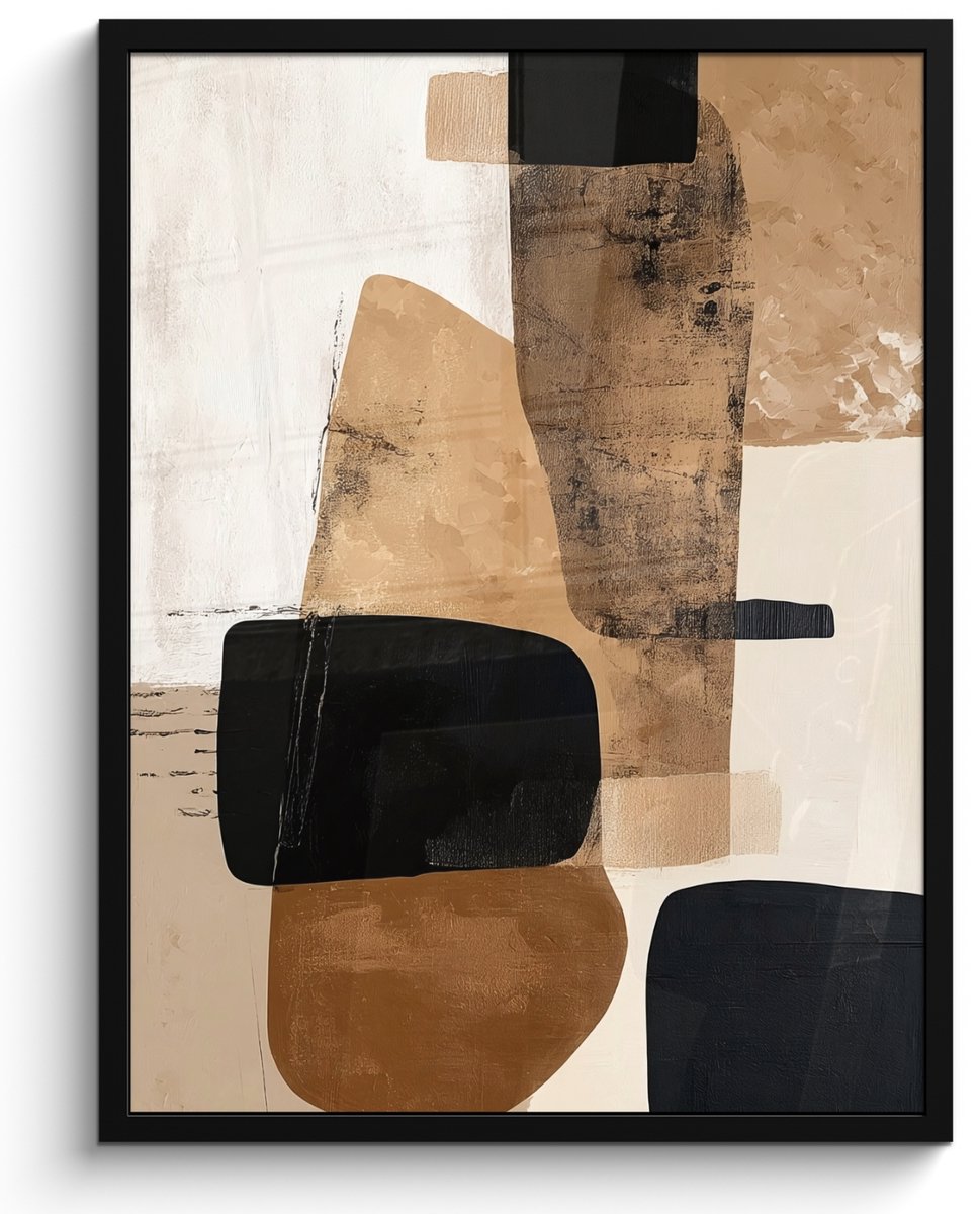 FrameYourWall Poster in lijst - Fotolijst 60x80 cm - Posters - Vlakken - Abstract - Zwart - Strepen - Posterlijst zwart - Decoratie - Wanddecoratie woonkamer - Muurdecoratie slaapkamer