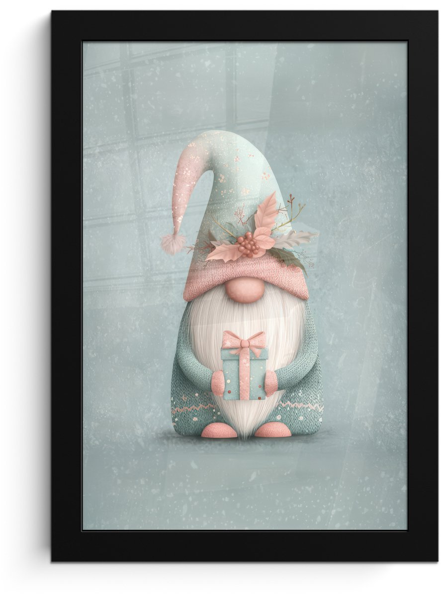 FrameYourWall Poster in lijst - Fotolijst 20x30 cm - Posters - Kerstgnome - Cadeau - Groen - Posterlijst zwart - Decoratie - Wanddecoratie woonkamer - Muurdecoratie slaapkamer - Kerstversiering - Kerstdecoratie voor binnen - Kerstmis