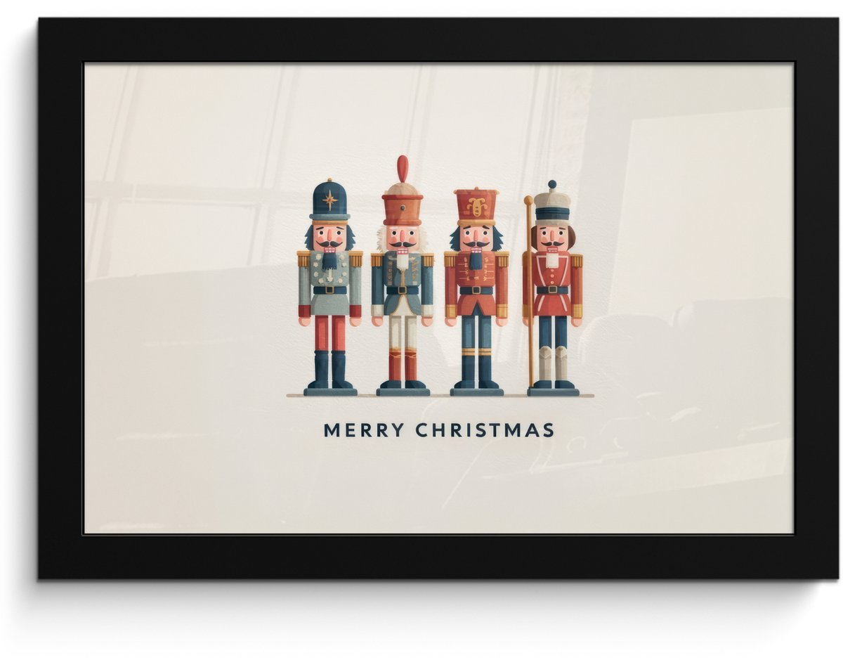 FrameYourWall Poster in lijst - Fotolijst 30x20 cm - Posters - Notenkrakers - Minimalistisch - Kerst - Beige - Posterlijst zwart - Decoratie - Wanddecoratie woonkamer - Muurdecoratie slaapkamer - Kerstversiering - Kerstdecoratie voor binnen - Kerstmis