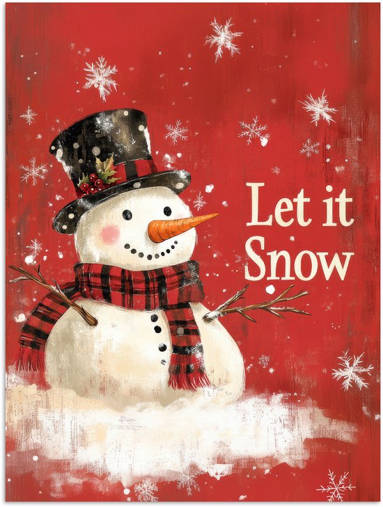 Poster 60x80 cm - Sneeuwpret - Winter - Sneeuwpop - Posters - Kamer decoratie - Wanddecoratie woonkamer - Muurdecoratie slaapkamer