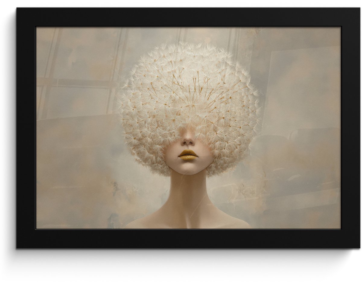 FrameYourWall Poster in lijst - Fotolijst 30x20 cm - Posters - Dromerig - Beige - Paardenbloemzaadjes - Posterlijst zwart - Decoratie - Wanddecoratie woonkamer - Muurdecoratie slaapkamer