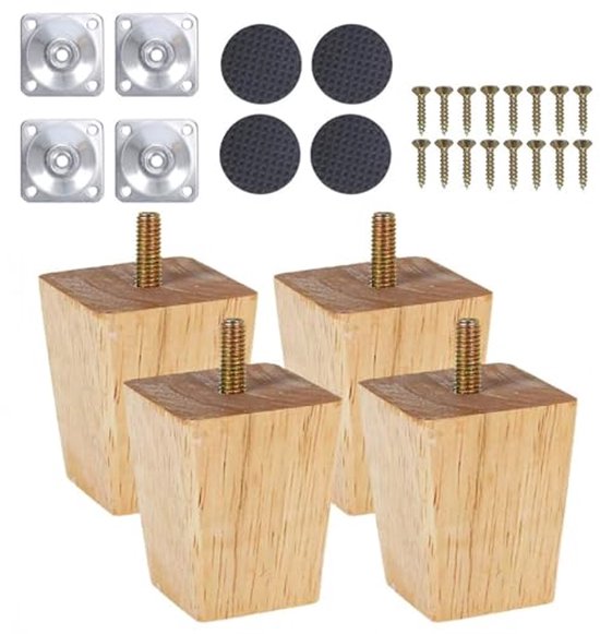 Btowin 4 inch massief houten meubelpoten, 4 stuks houten gedraaide